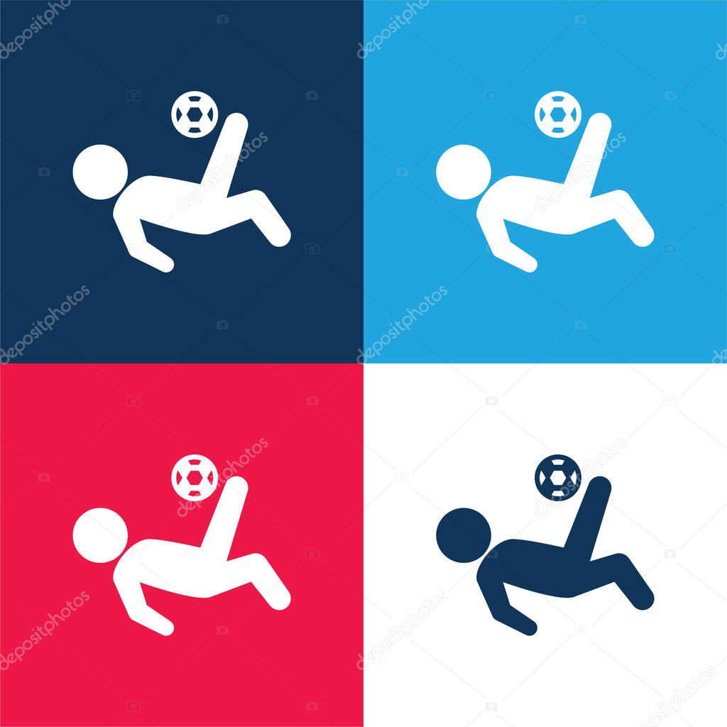Bicycle Kick blue and red four color minimal icon set