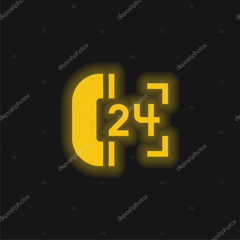 24 Hours Support yellow glowing neon icon