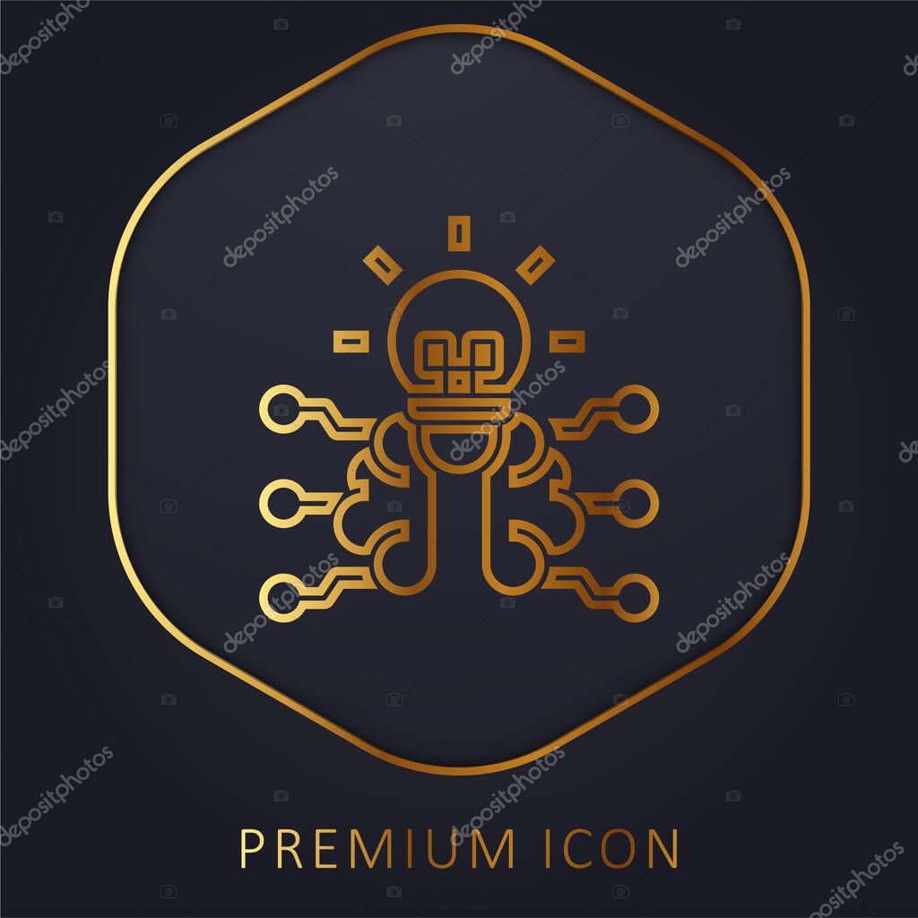 Brain golden line premium logo or icon