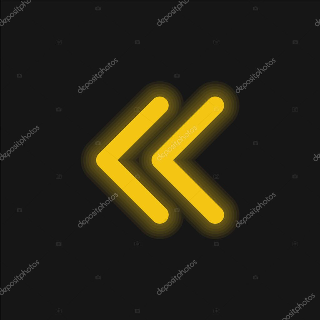 Arrowheads Of Thin Outline To The Left yellow glowing neon icon