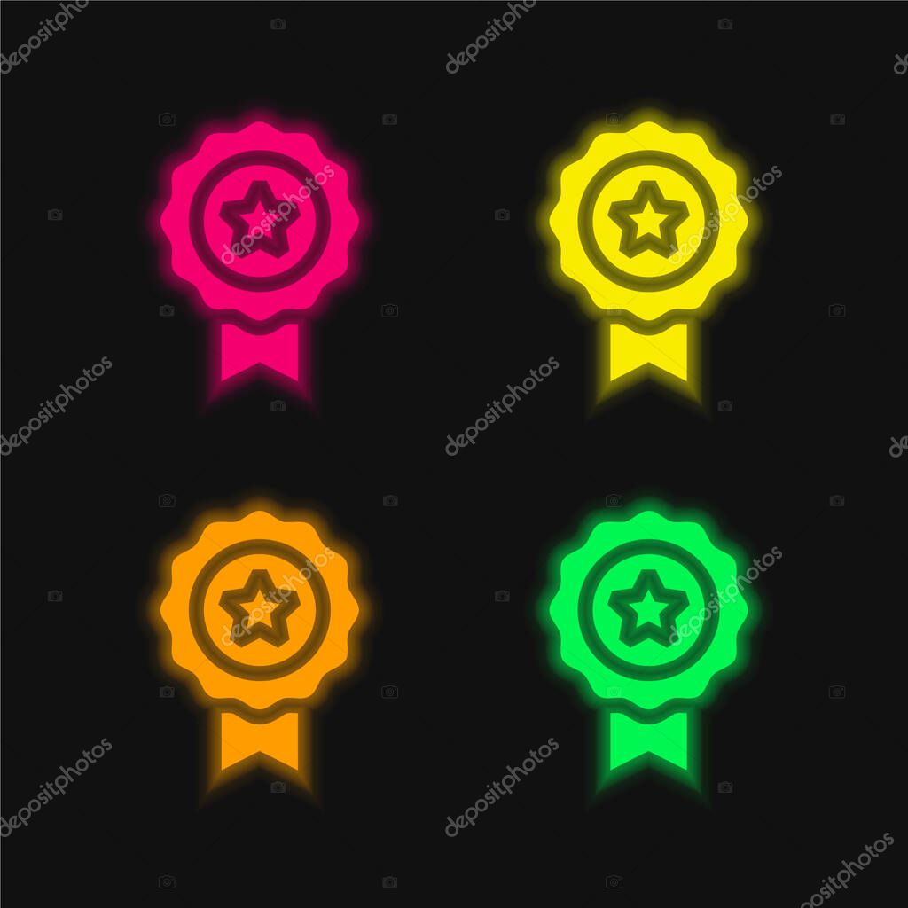Award four color glowing neon vector icon