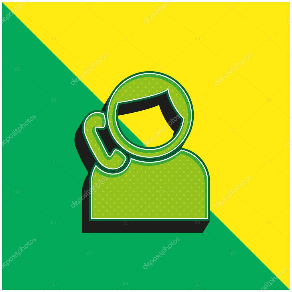 Boy Talking By Phone Green and yellow modern 3d vector icon logo