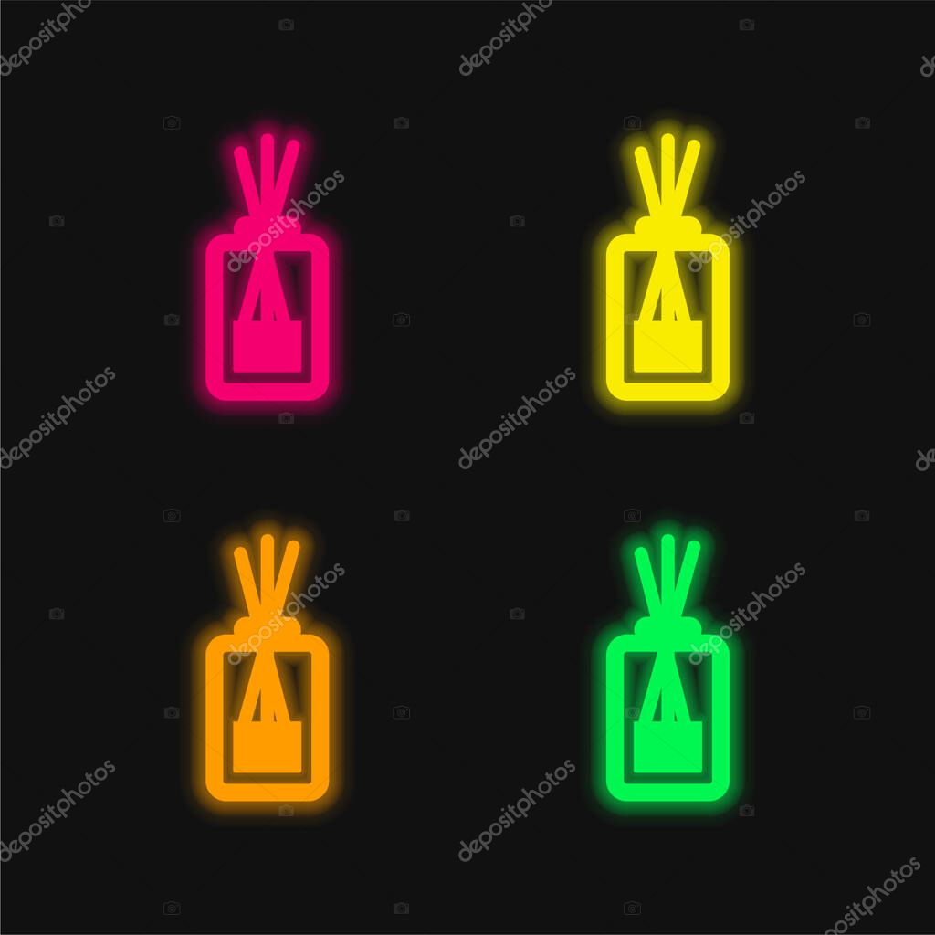 Aromatherapy four color glowing neon vector icon