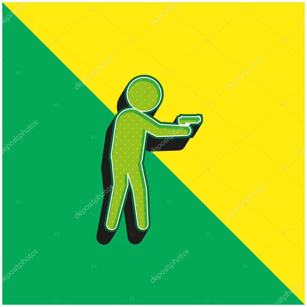 Armed Criminal Male Silhouette Green and yellow modern 3d vector icon logo