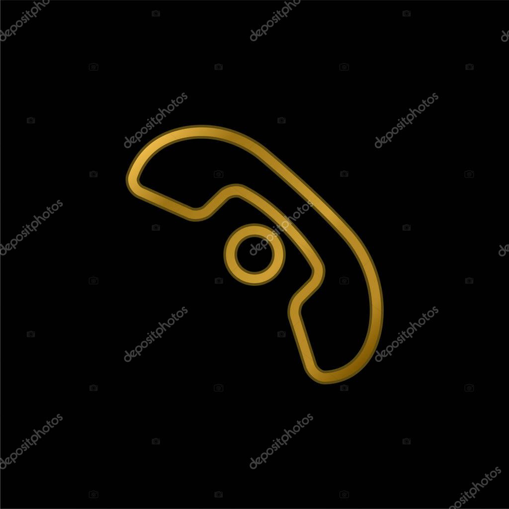 Auricular Sign Outline With A Small Circle gold plated metalic icon or logo vector