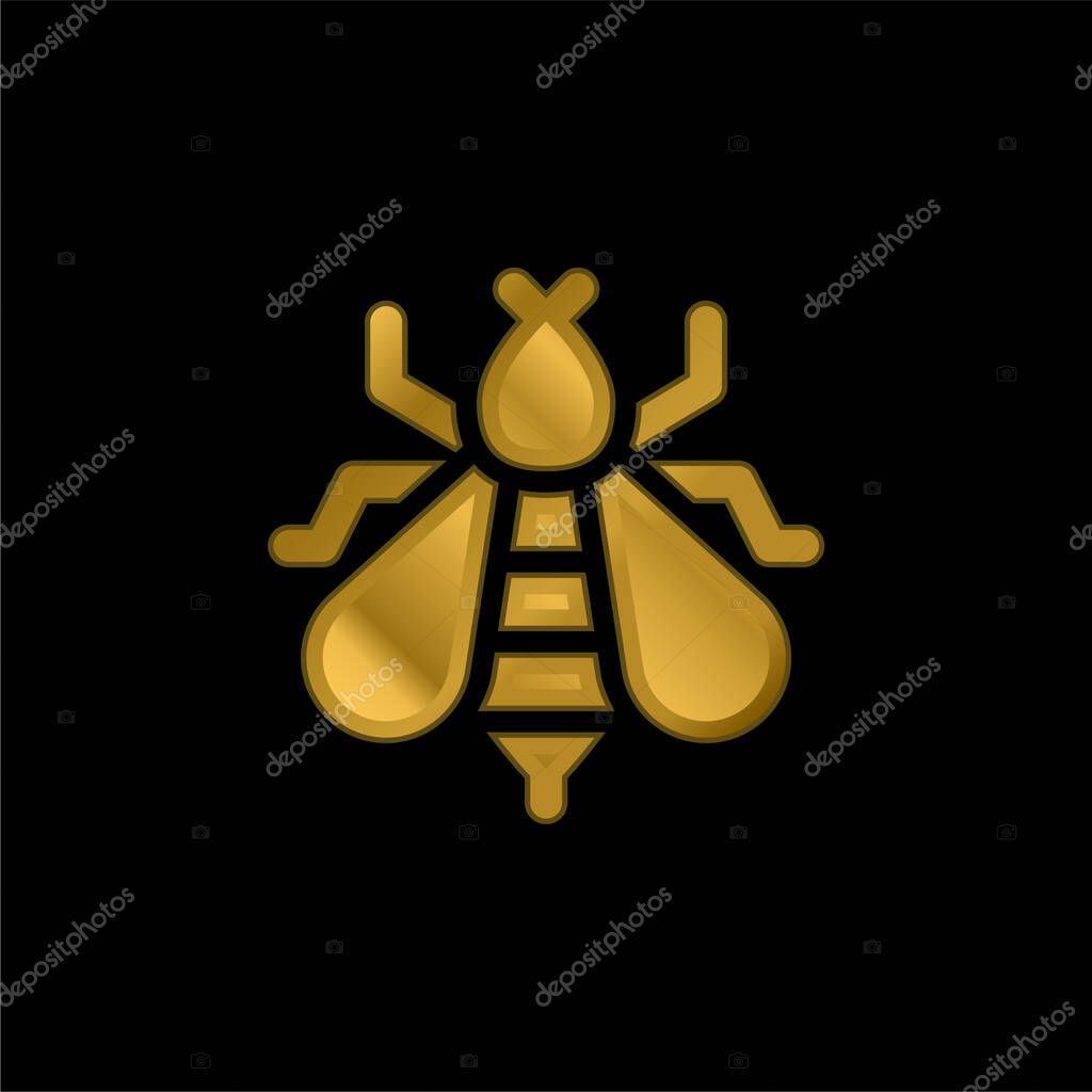 Bee gold plated metalic icon or logo vector