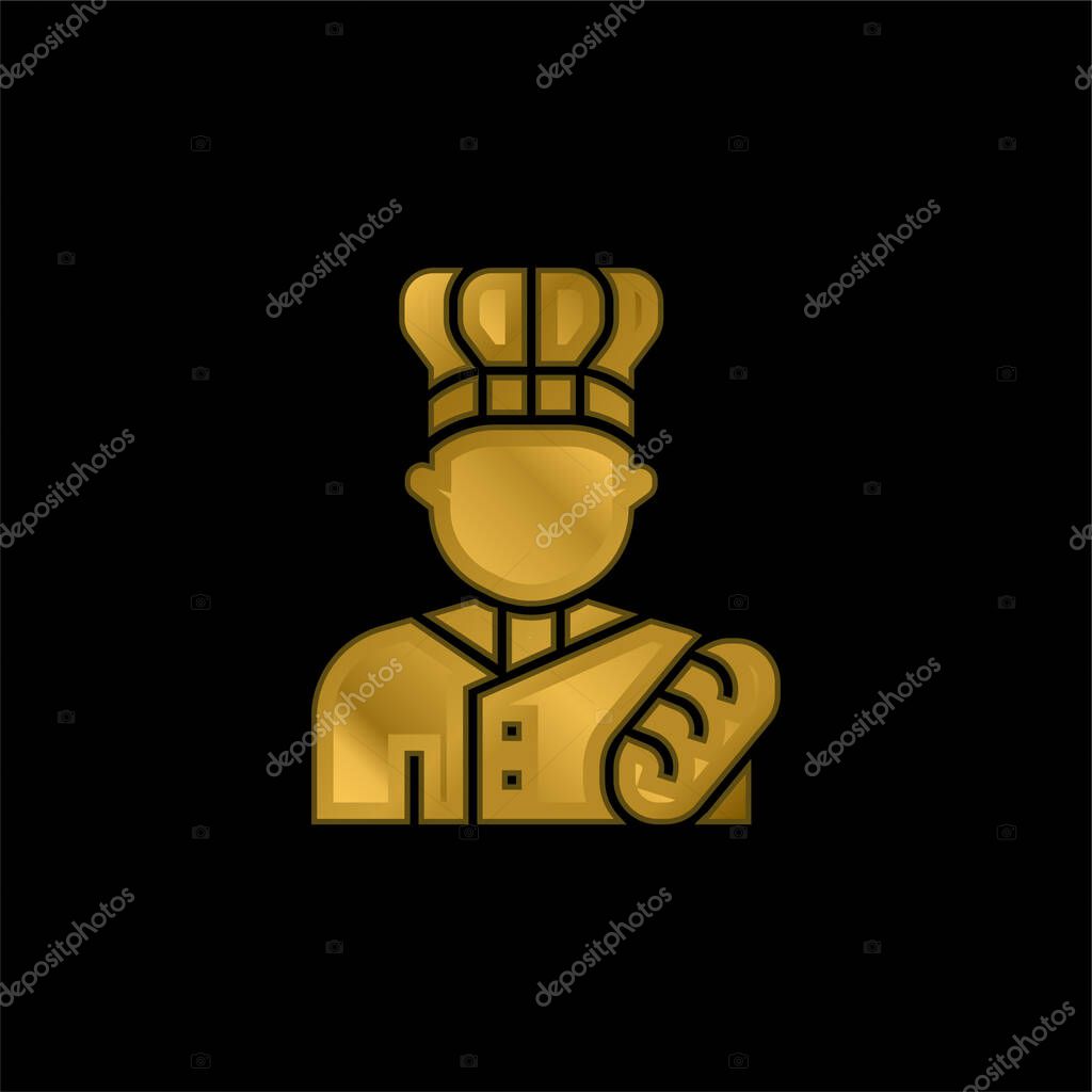 Baker gold plated metalic icon or logo vector