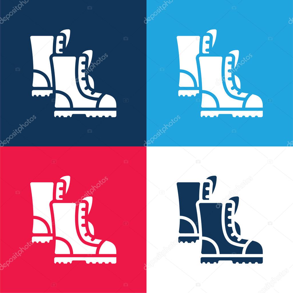 Boots blue and red four color minimal icon set