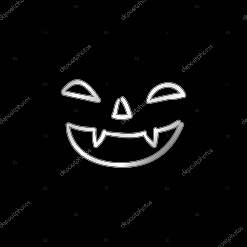 Bad Halloween Face Of Mouth Nose And Eyes Outlines silver plated metallic icon