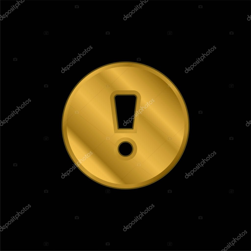Attention Sign gold plated metalic icon or logo vector
