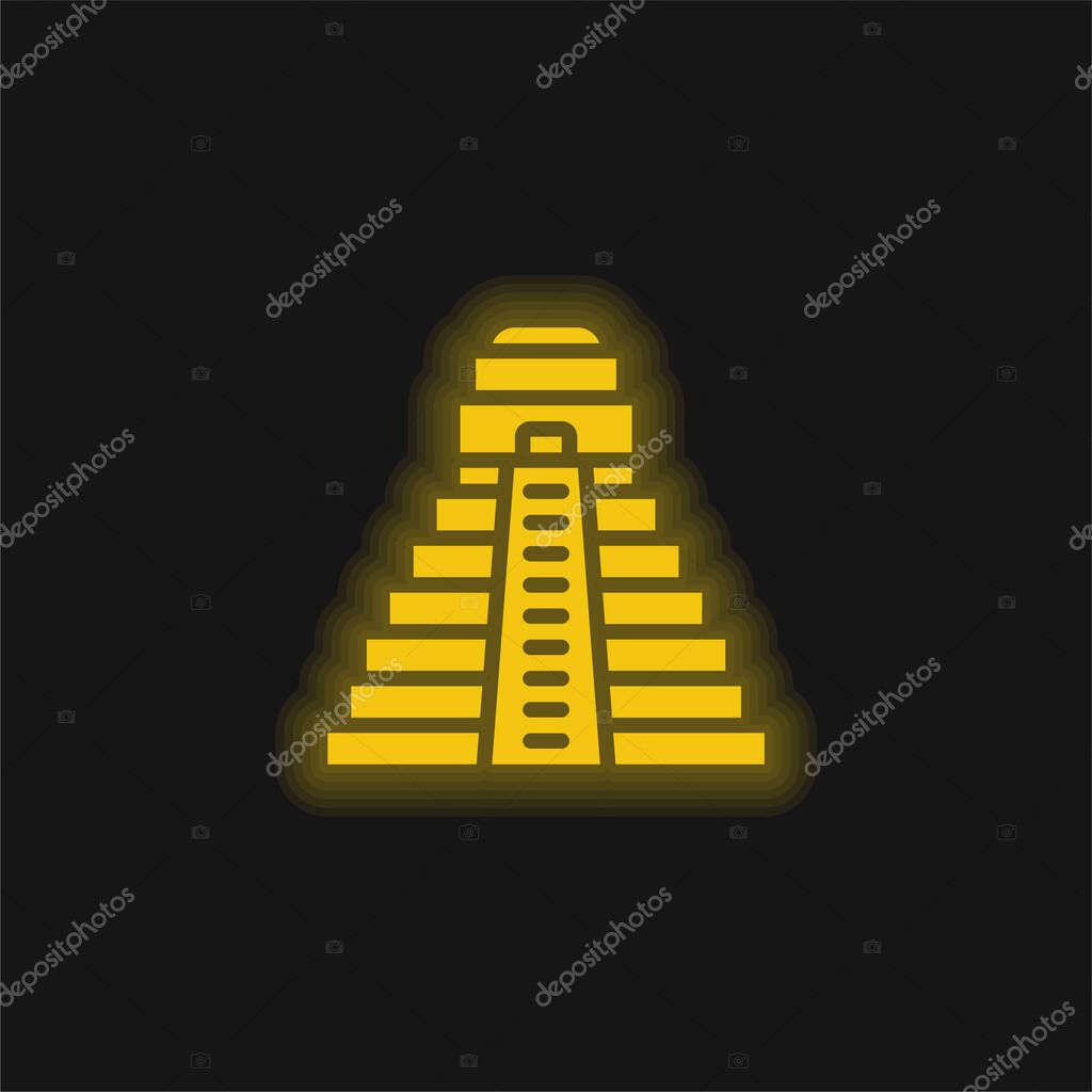 Aztec Pyramid yellow glowing neon icon