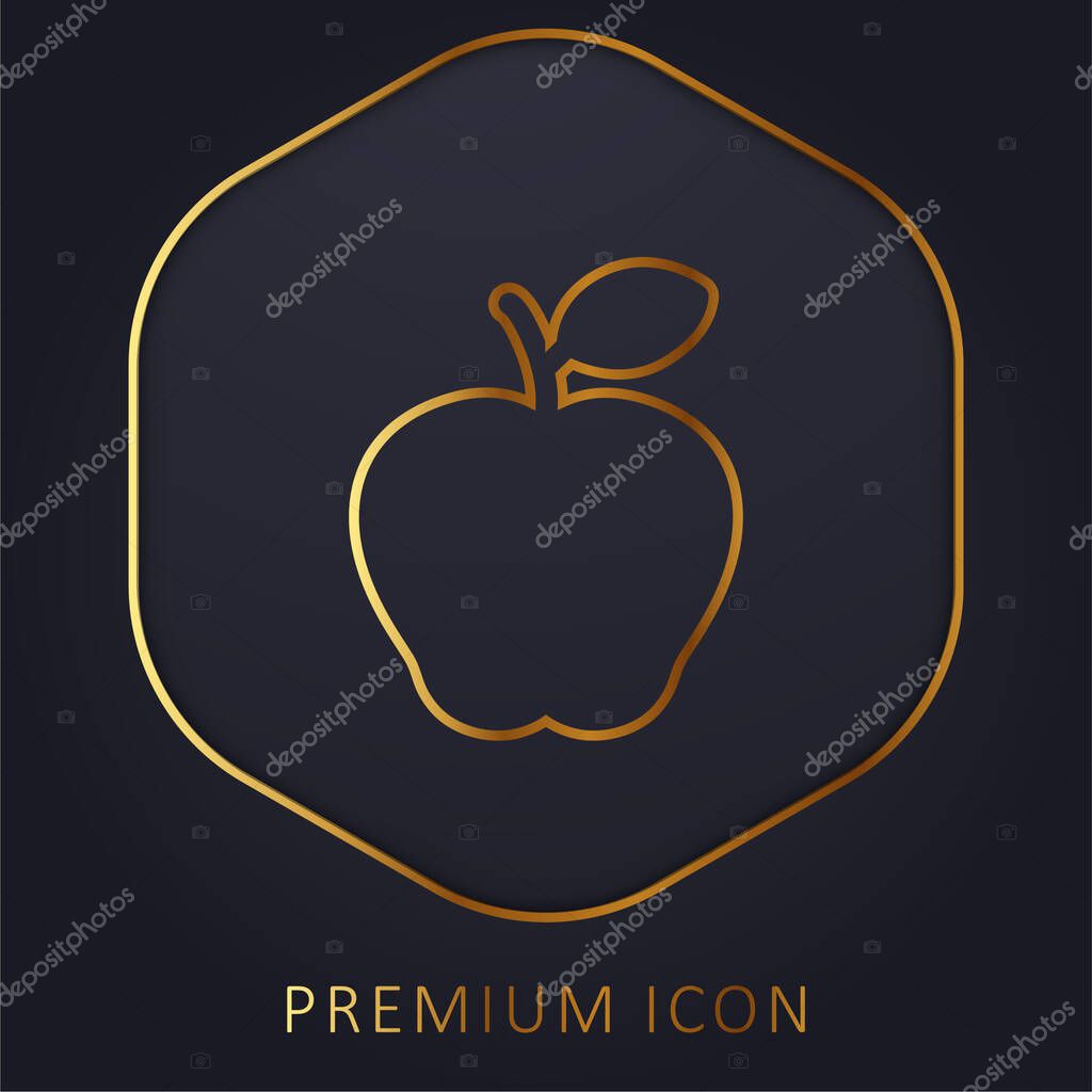 Apple With Leaf golden line premium logo or icon