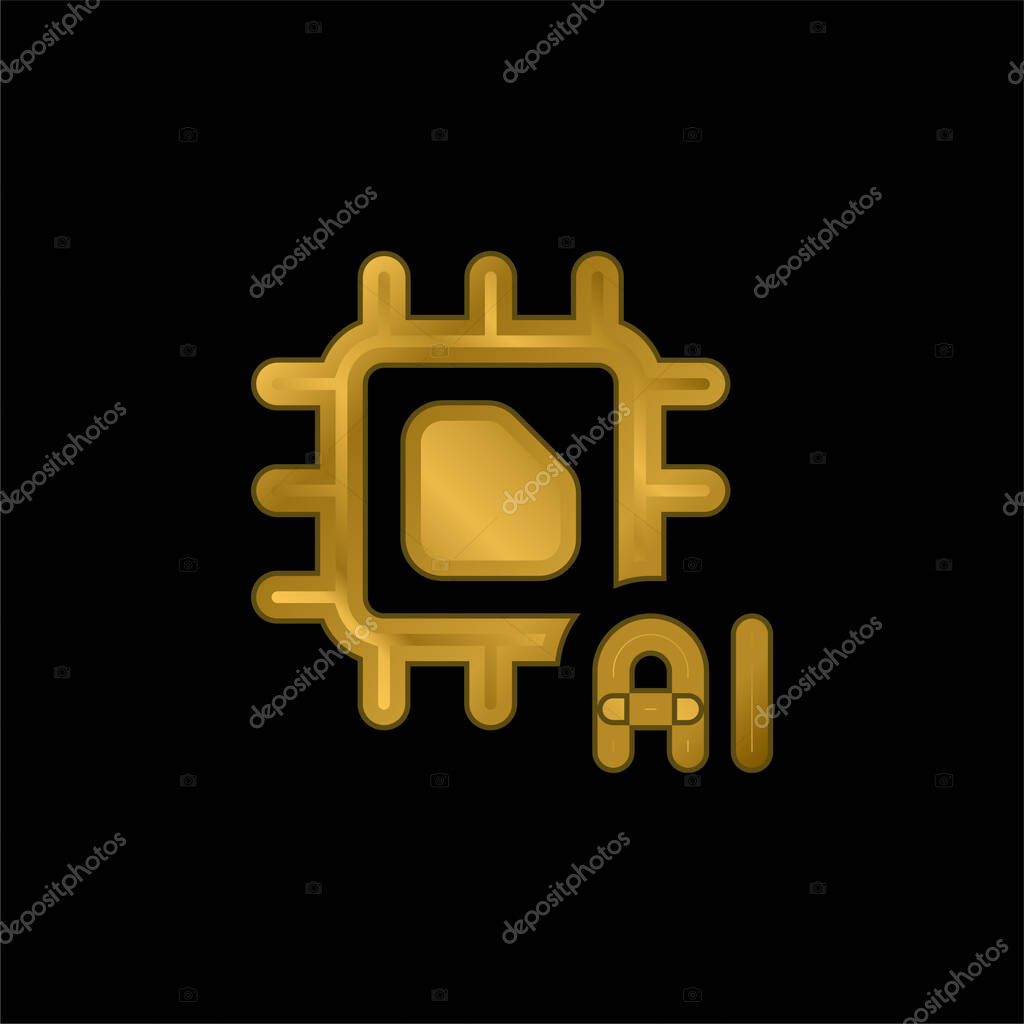 Artificial Intelligence gold plated metalic icon or logo vector