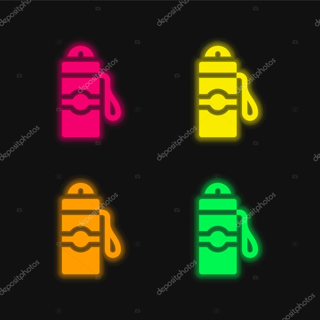 Bottle four color glowing neon vector icon