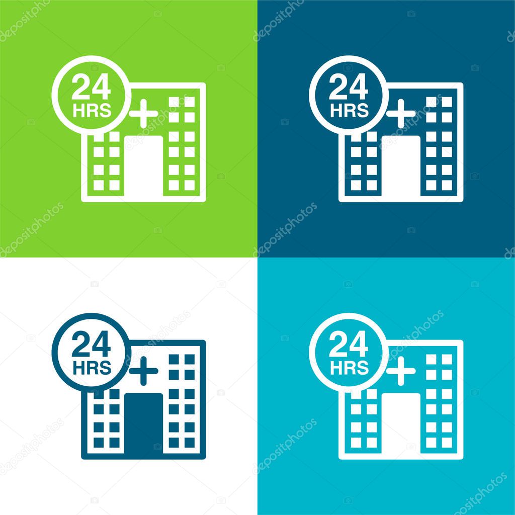 24 Hours Medical Assistance Flat four color minimal icon set