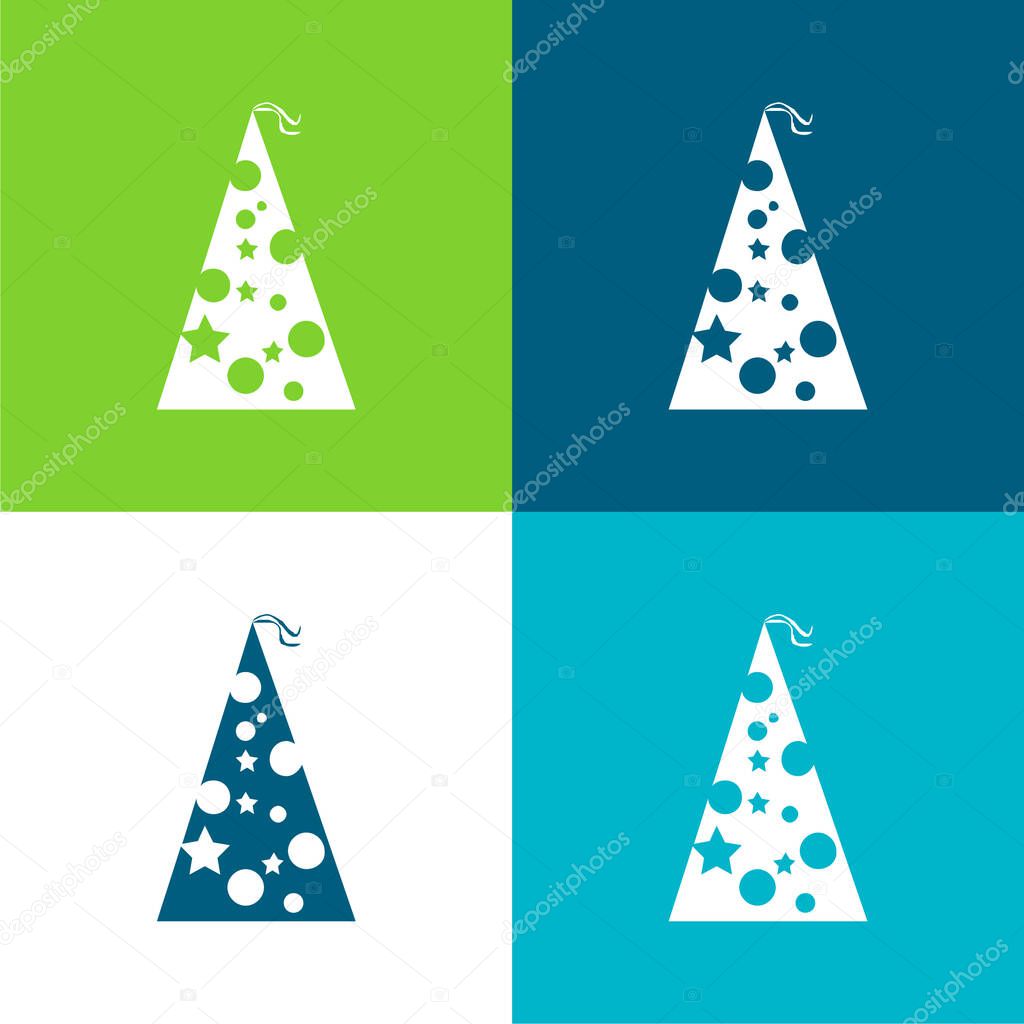 Birthday Hat With Dots And Stars Flat four color minimal icon set