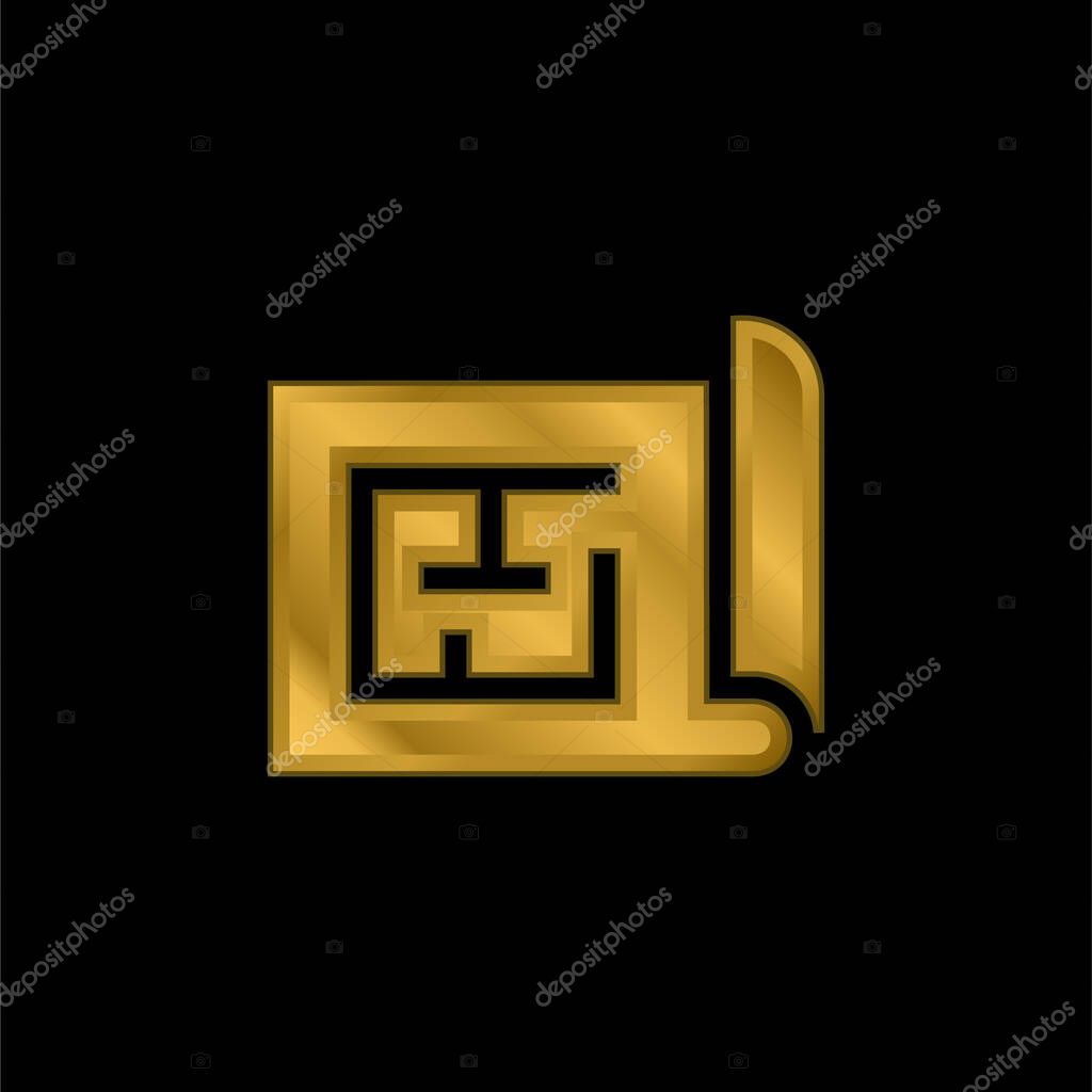 Blueprint gold plated metalic icon or logo vector
