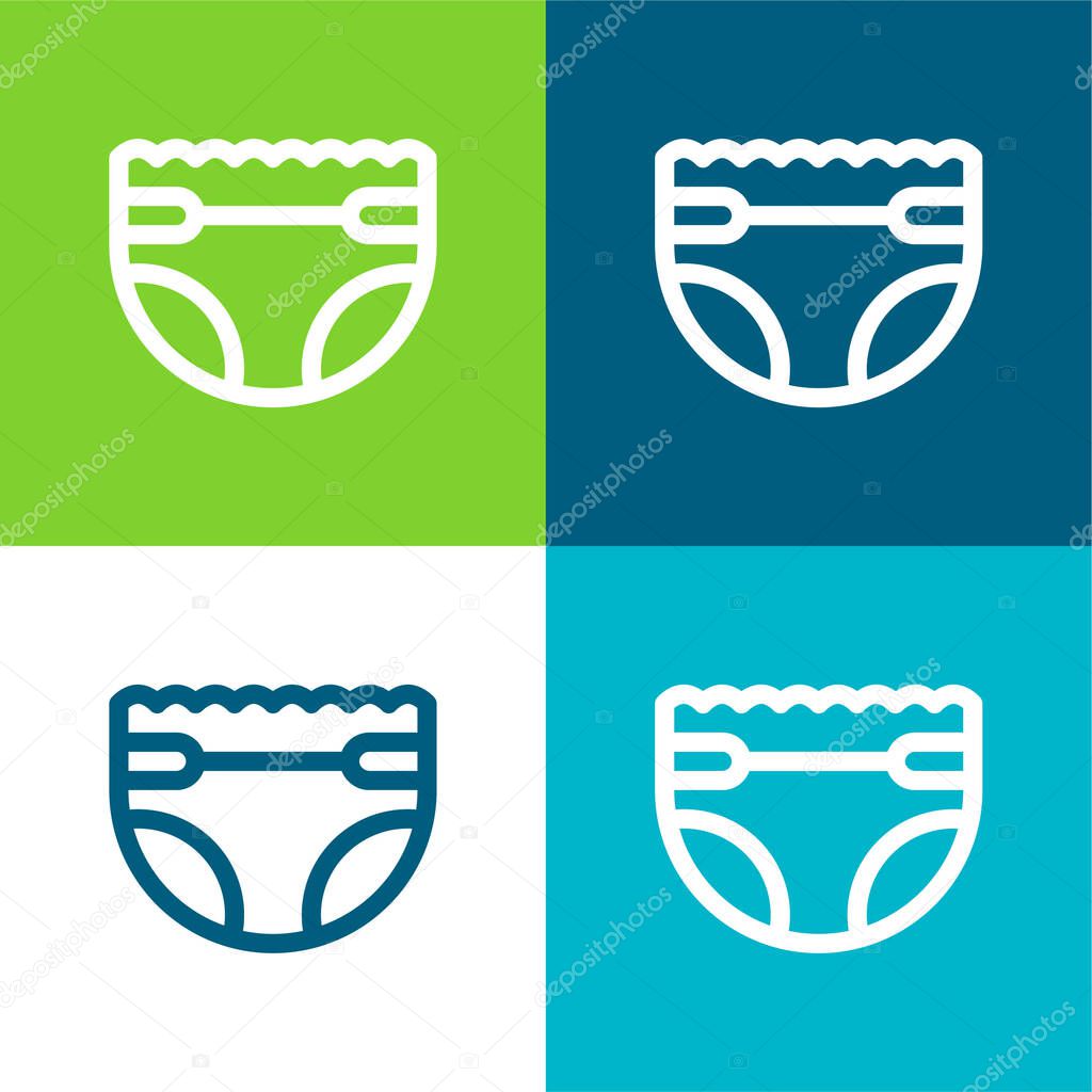 Baby Diaper Flat four color minimal icon set
