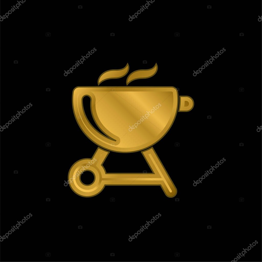 Barbecue gold plated metalic icon or logo vector
