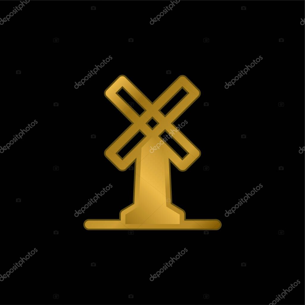 Big Windmill gold plated metalic icon or logo vector