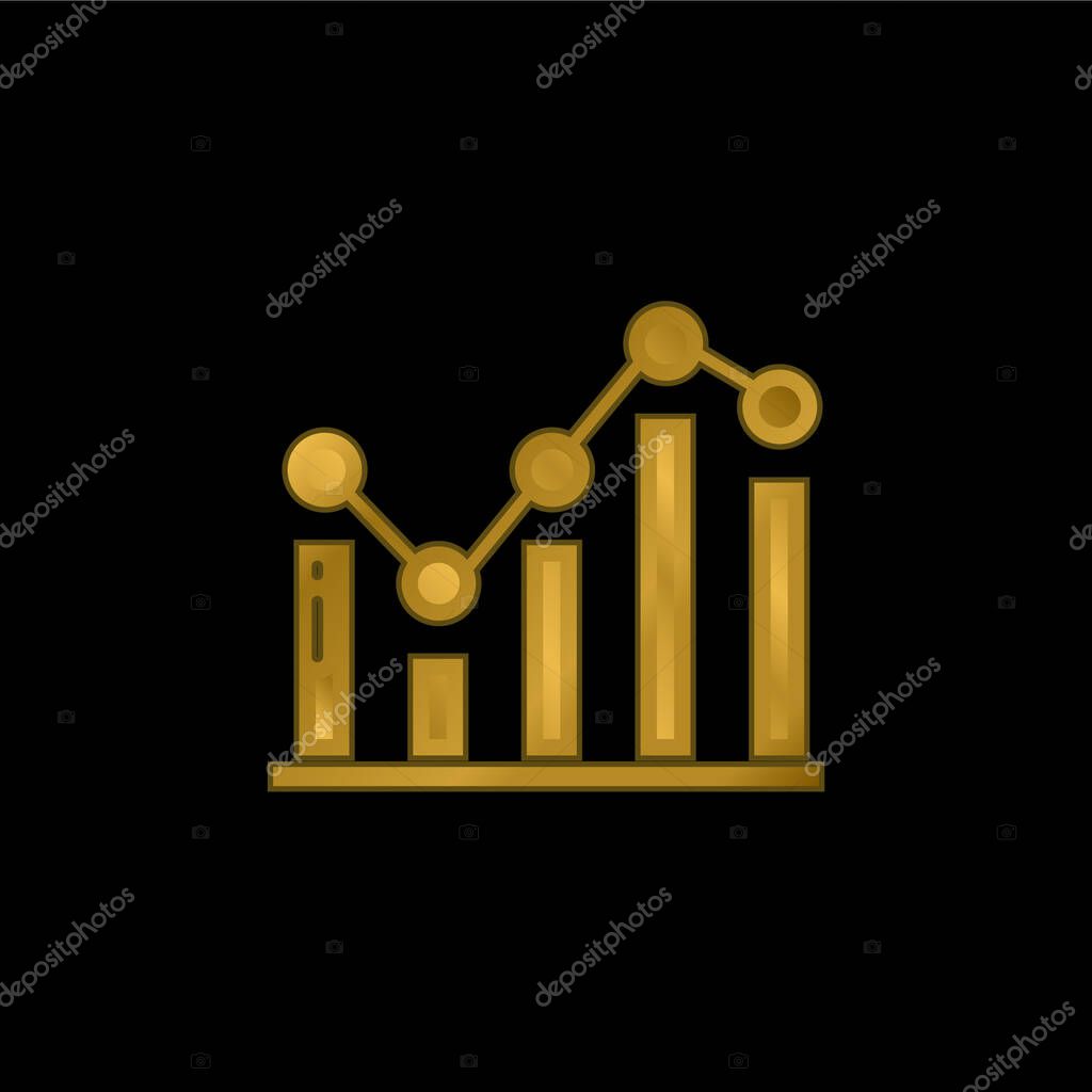 Bar Graph gold plated metalic icon or logo vector
