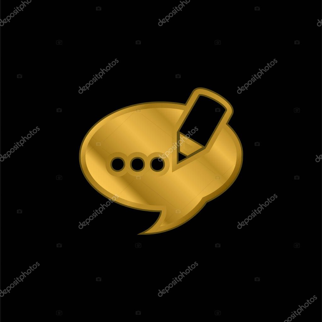 Blog Comment Speech Bubble Symbol gold plated metalic icon or logo vector