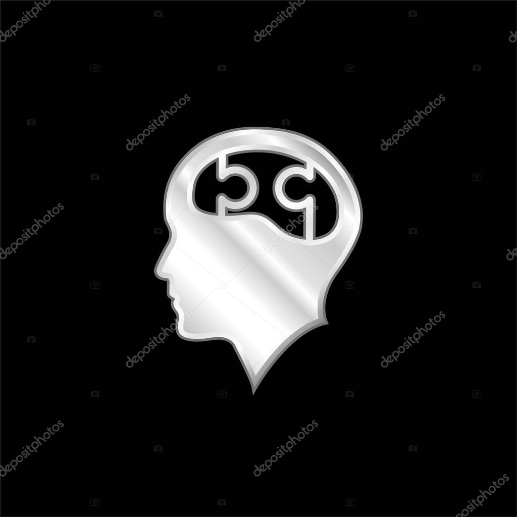Bald Head With Puzzle Brain silver plated metallic icon