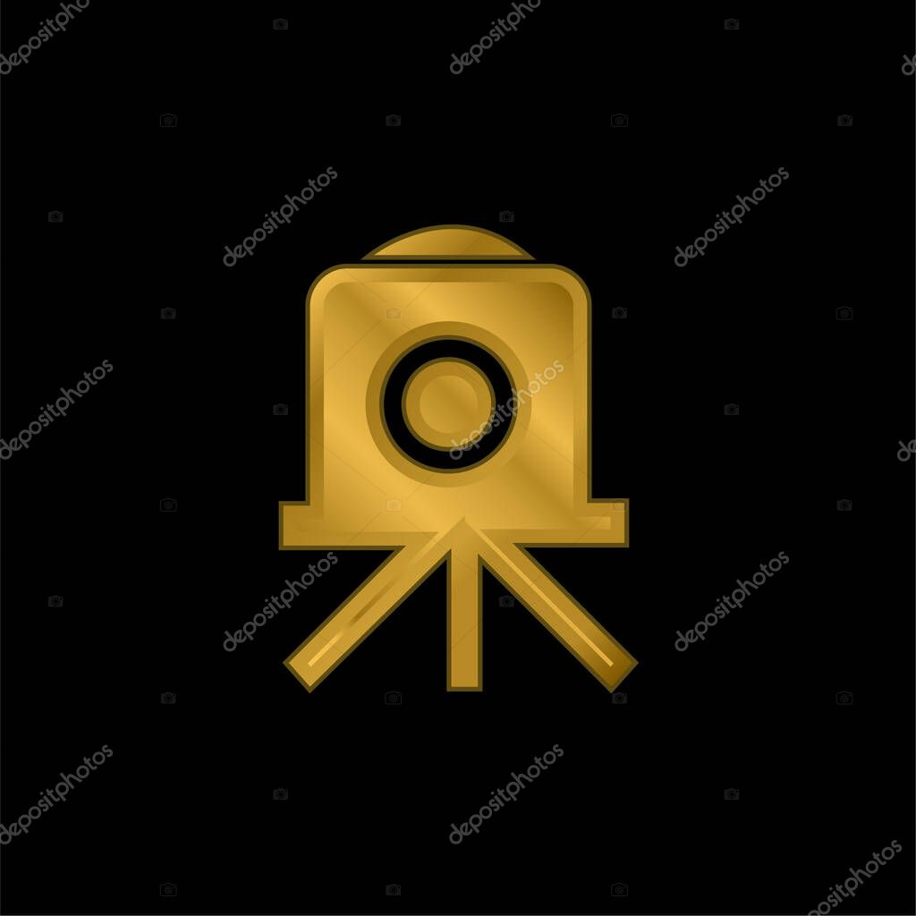Antique Photographic Camera gold plated metalic icon or logo vector