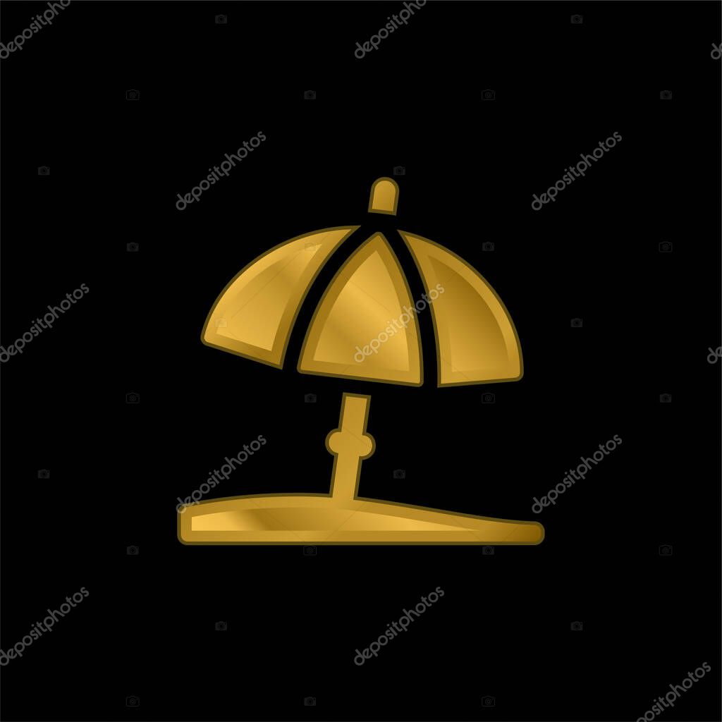 Beach Umbrella gold plated metalic icon or logo vector