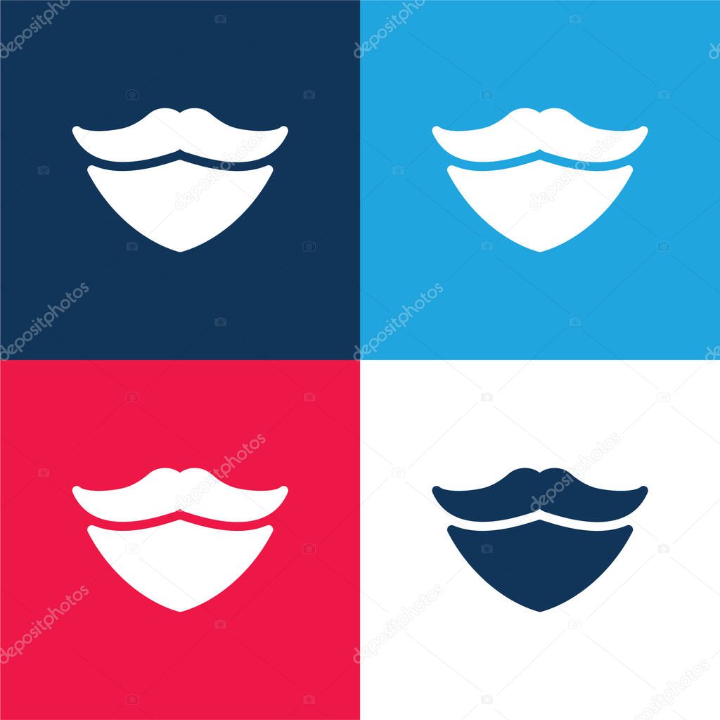Beard blue and red four color minimal icon set
