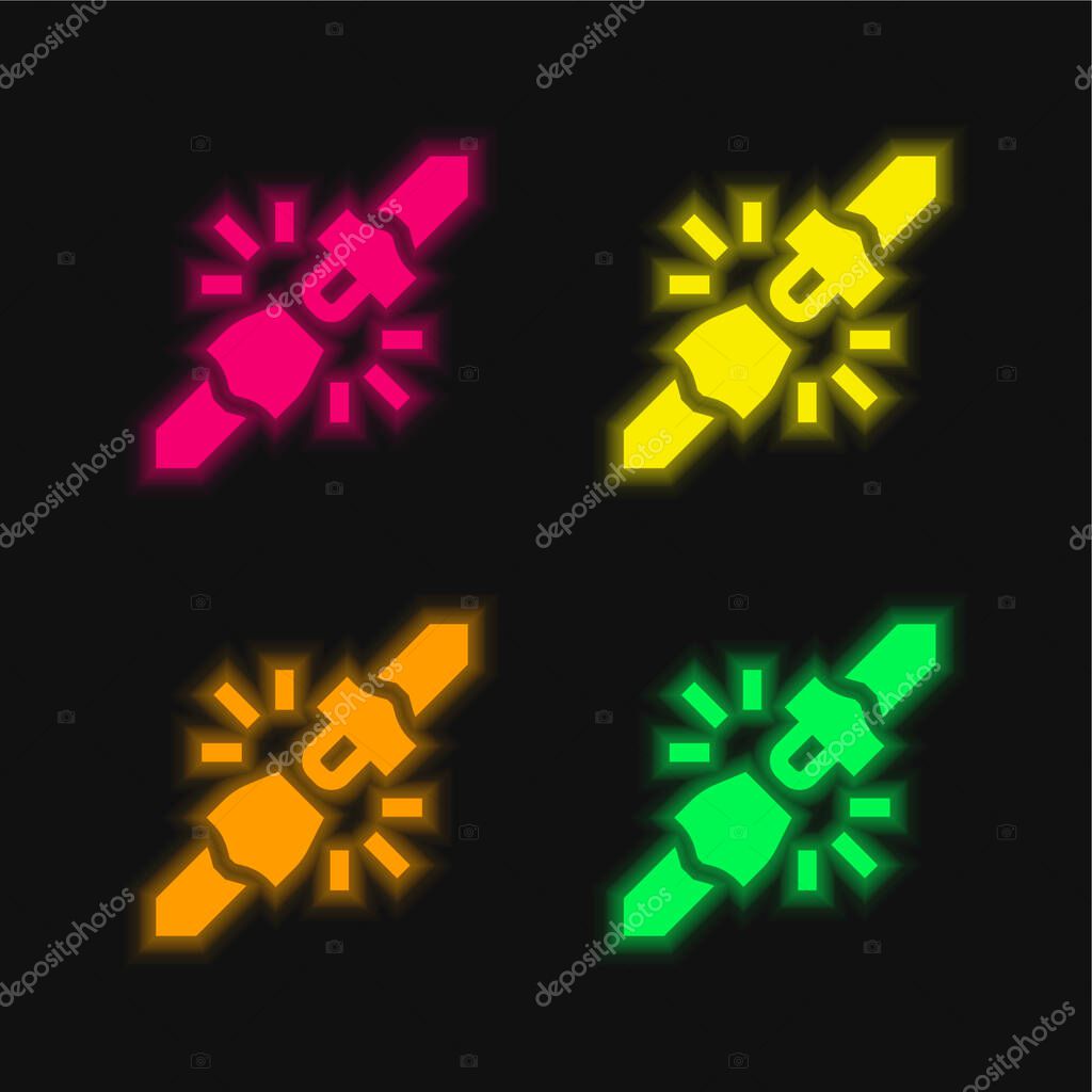 Belt four color glowing neon vector icon