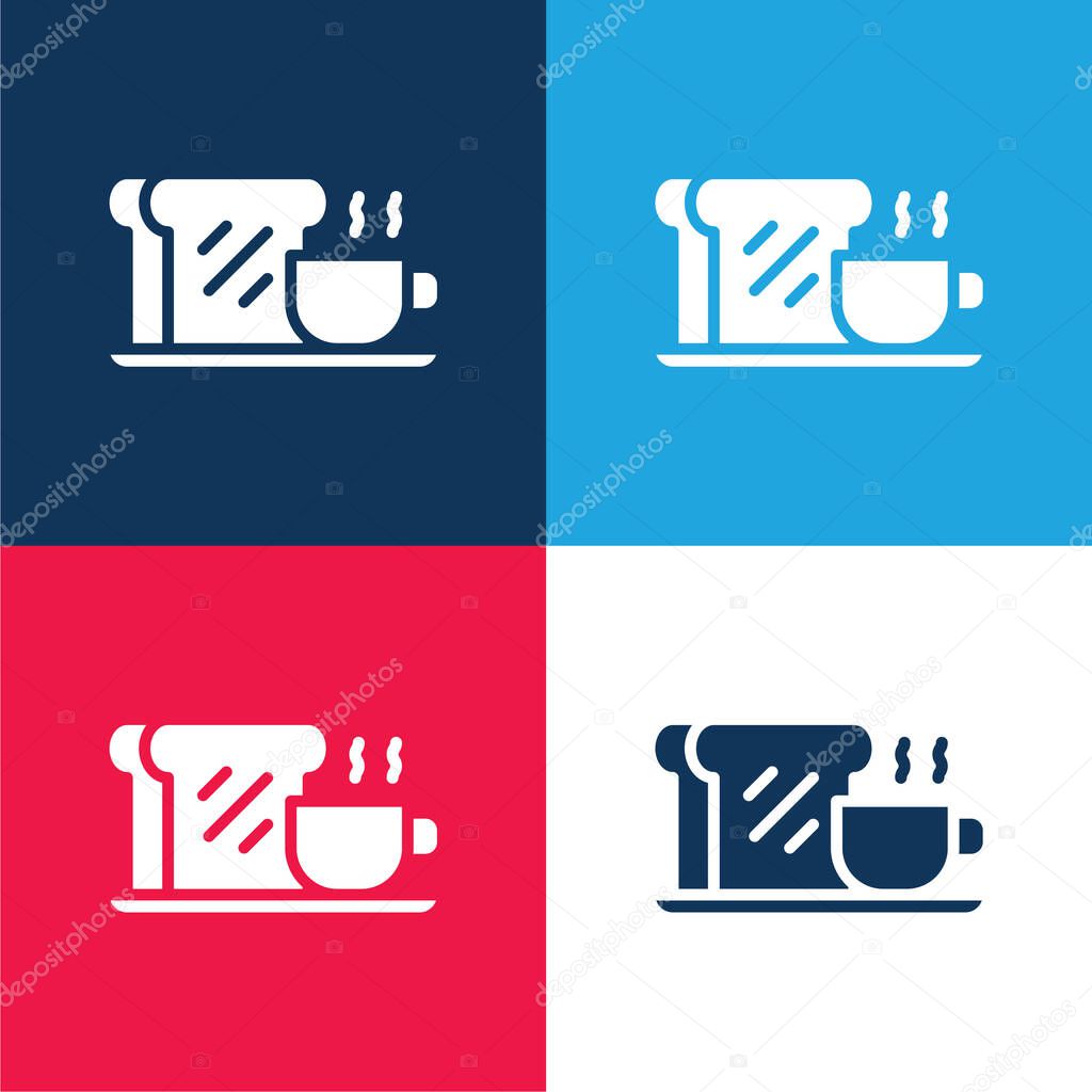 Breakfast blue and red four color minimal icon set