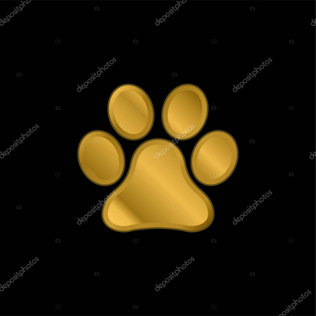 Animal Paw Print gold plated metalic icon or logo vector