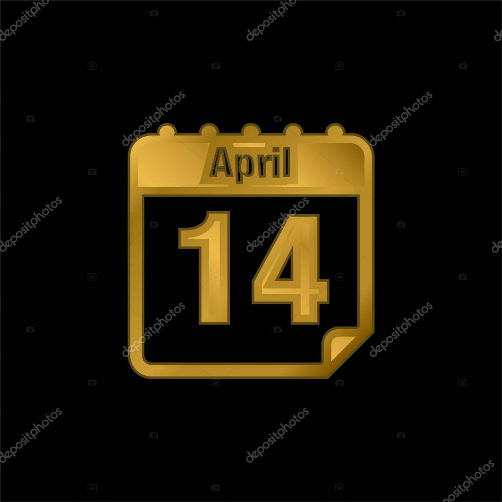 April 14 Calendar Page Day gold plated metalic icon or logo vector