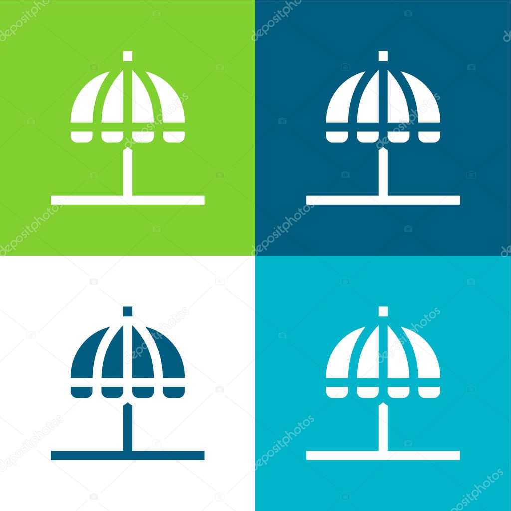 Beach Umbrella Flat four color minimal icon set