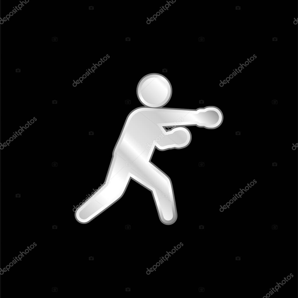 Boxing Fighter silver plated metallic icon