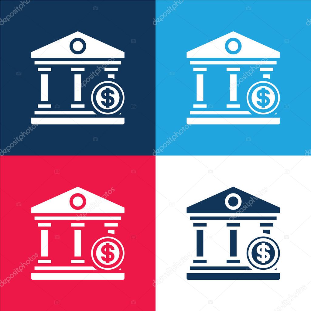 Bank blue and red four color minimal icon set