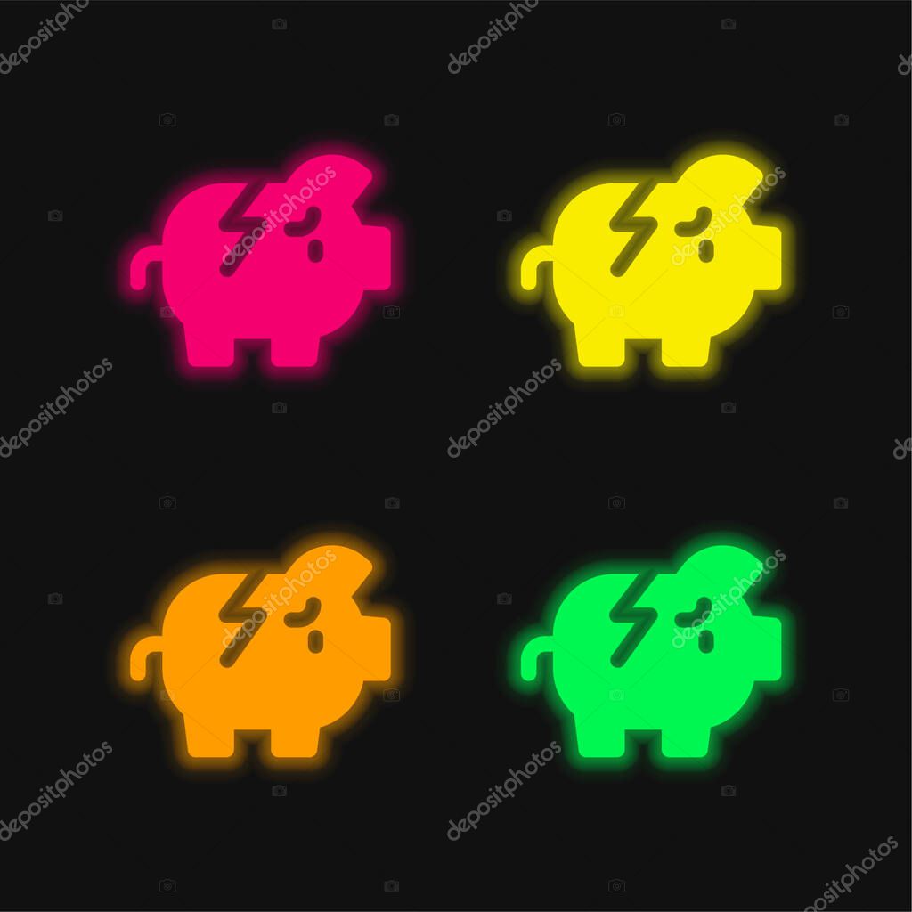 Bankrupt four color glowing neon vector icon