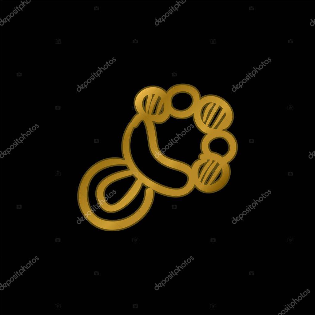 Baby Rattle Musical Tool gold plated metalic icon or logo vector
