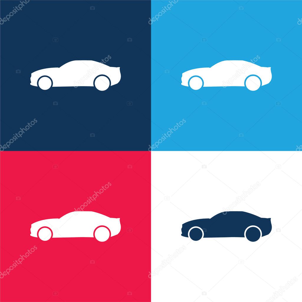 Black Big Car Side View blue and red four color minimal icon set