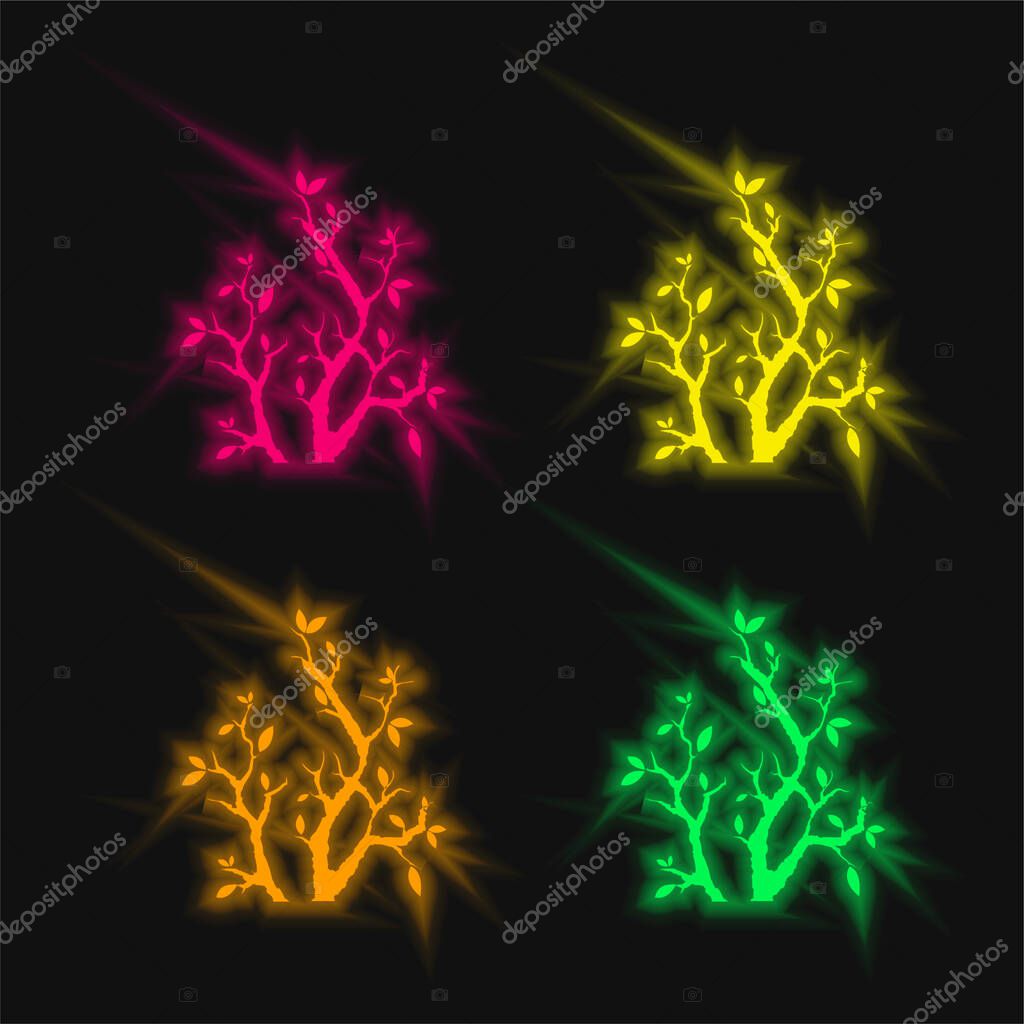 Branches With Leaves four color glowing neon vector icon