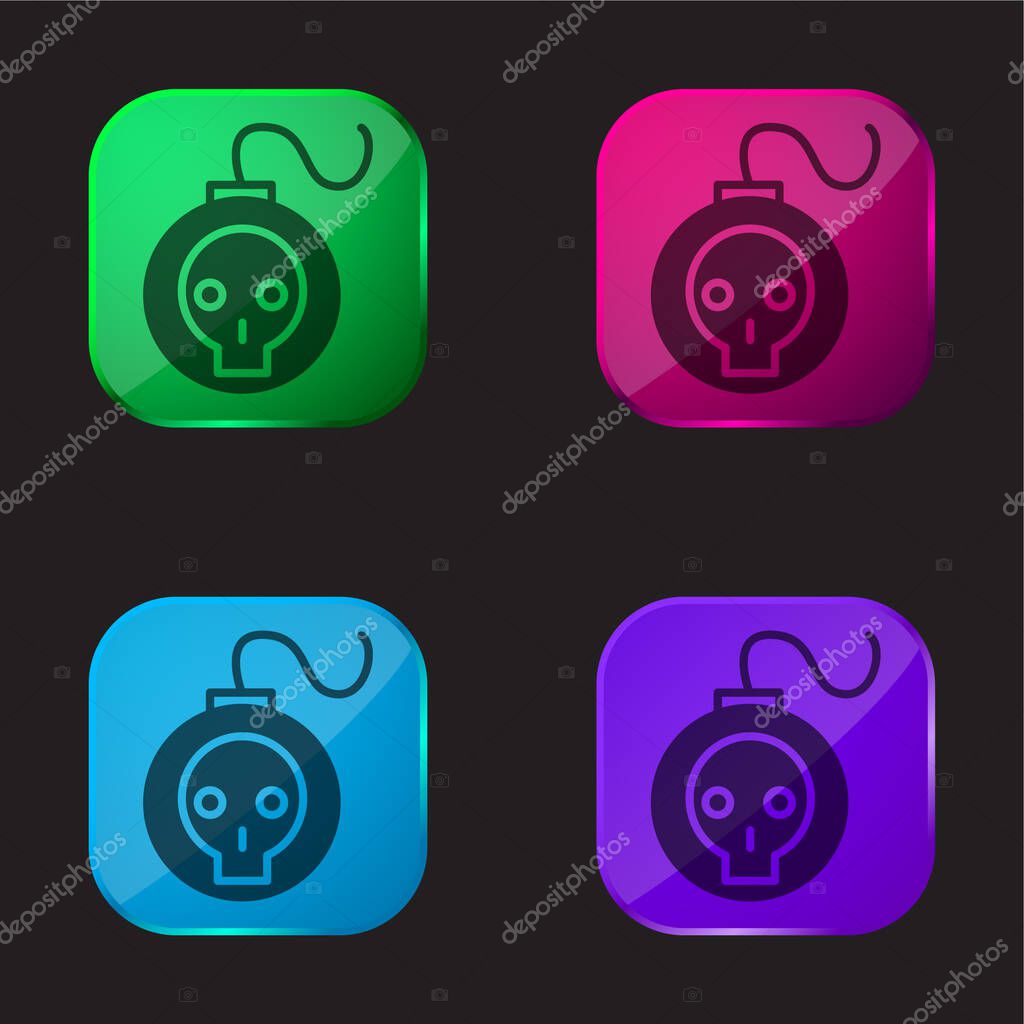 Bomb With Skull Outline four color glass button icon
