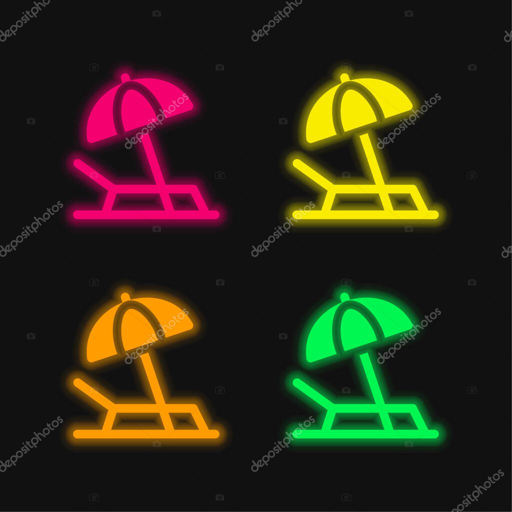 Beach four color glowing neon vector icon