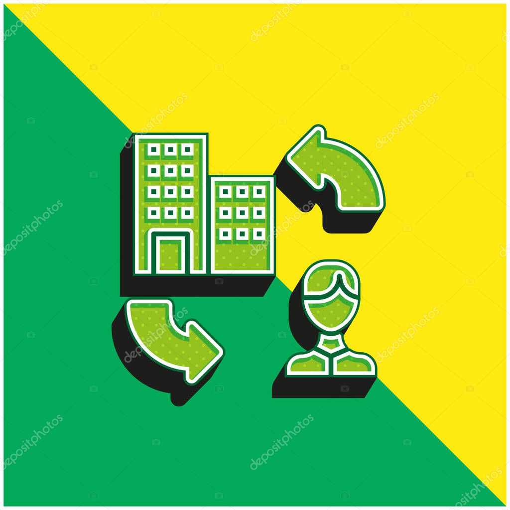 B2c Green and yellow modern 3d vector icon logo