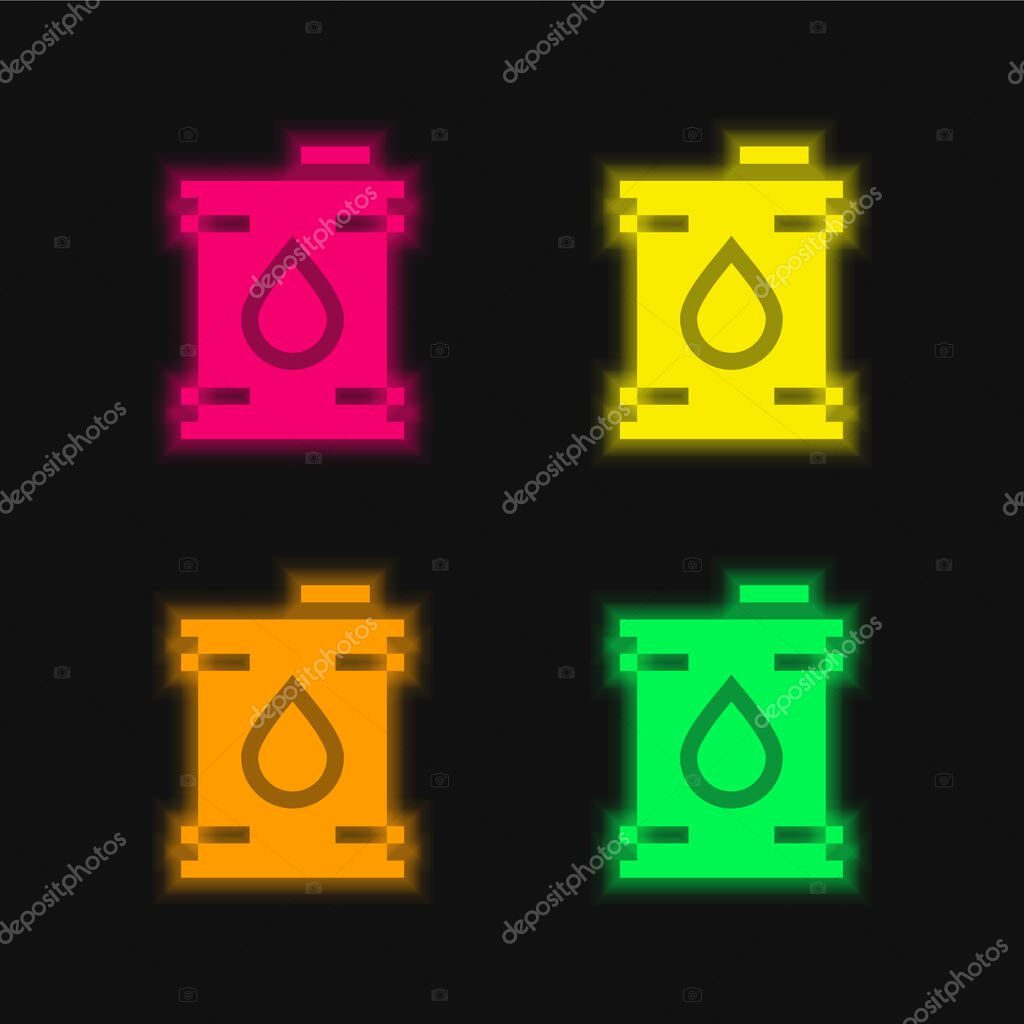 Barrel four color glowing neon vector icon