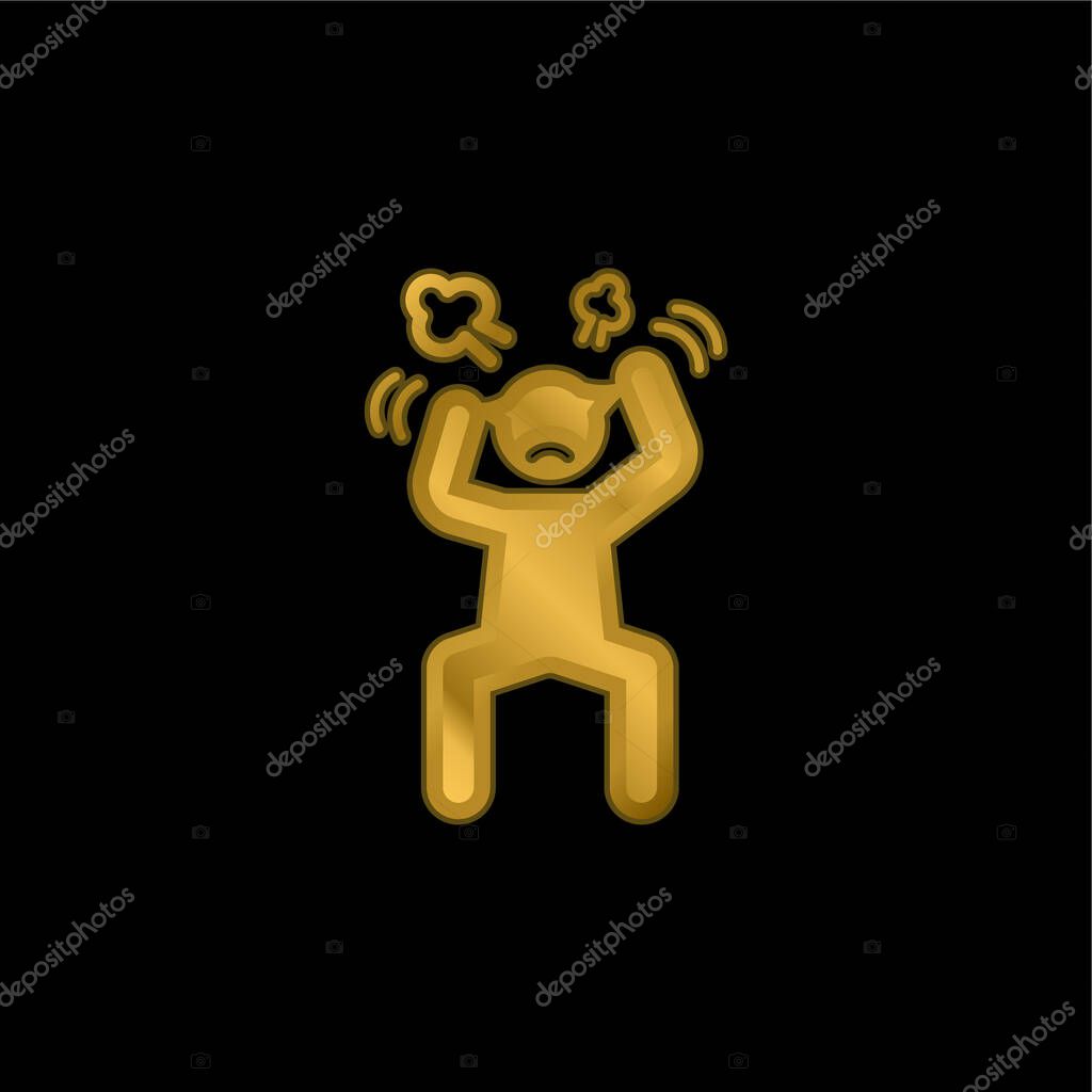 Angry Man gold plated metalic icon or logo vector