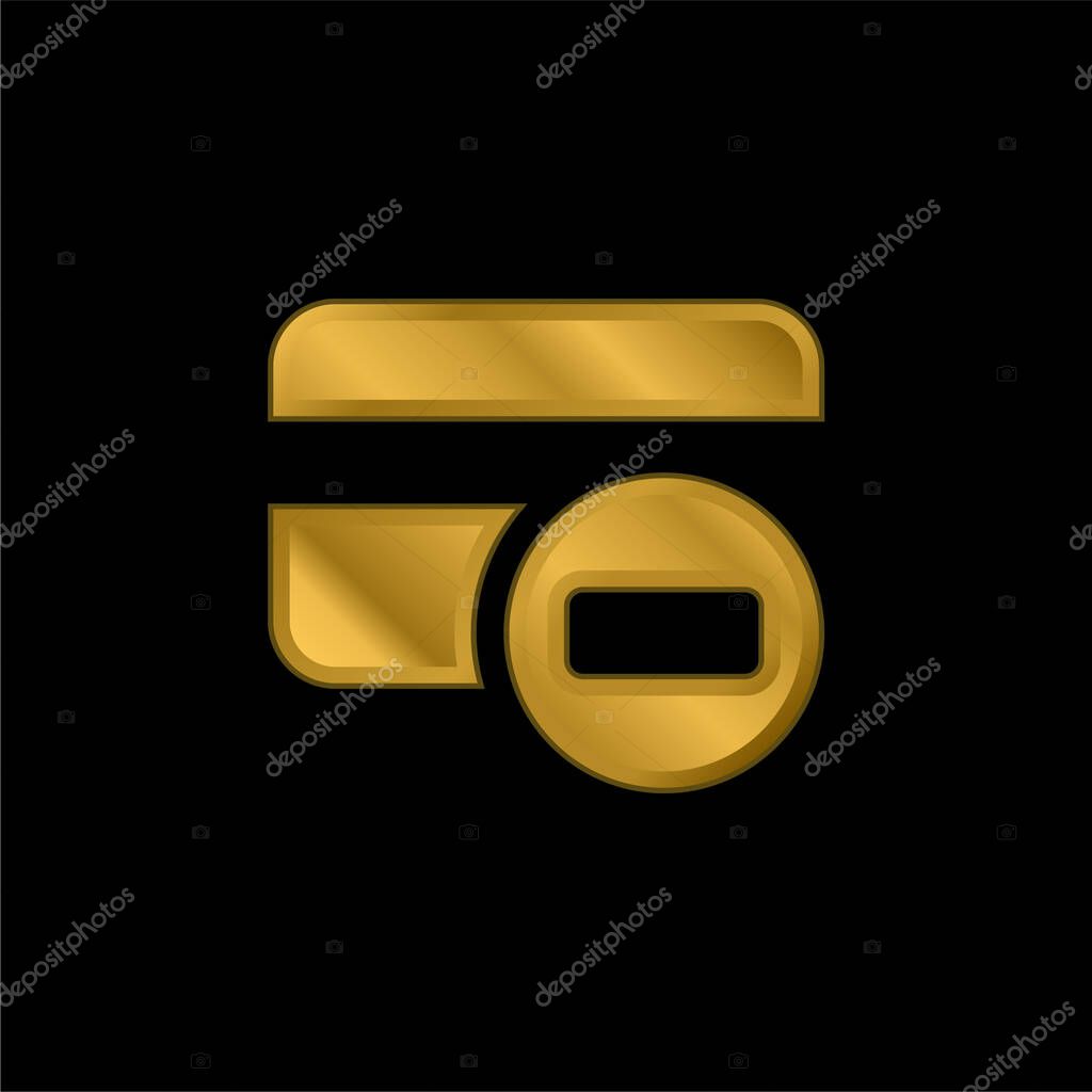 Block Credit Card gold plated metalic icon or logo vector