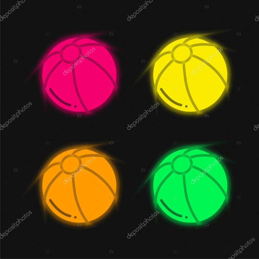 Beach Ball four color glowing neon vector icon