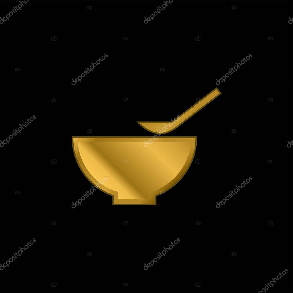 Bowl And Spoon gold plated metalic icon or logo vector