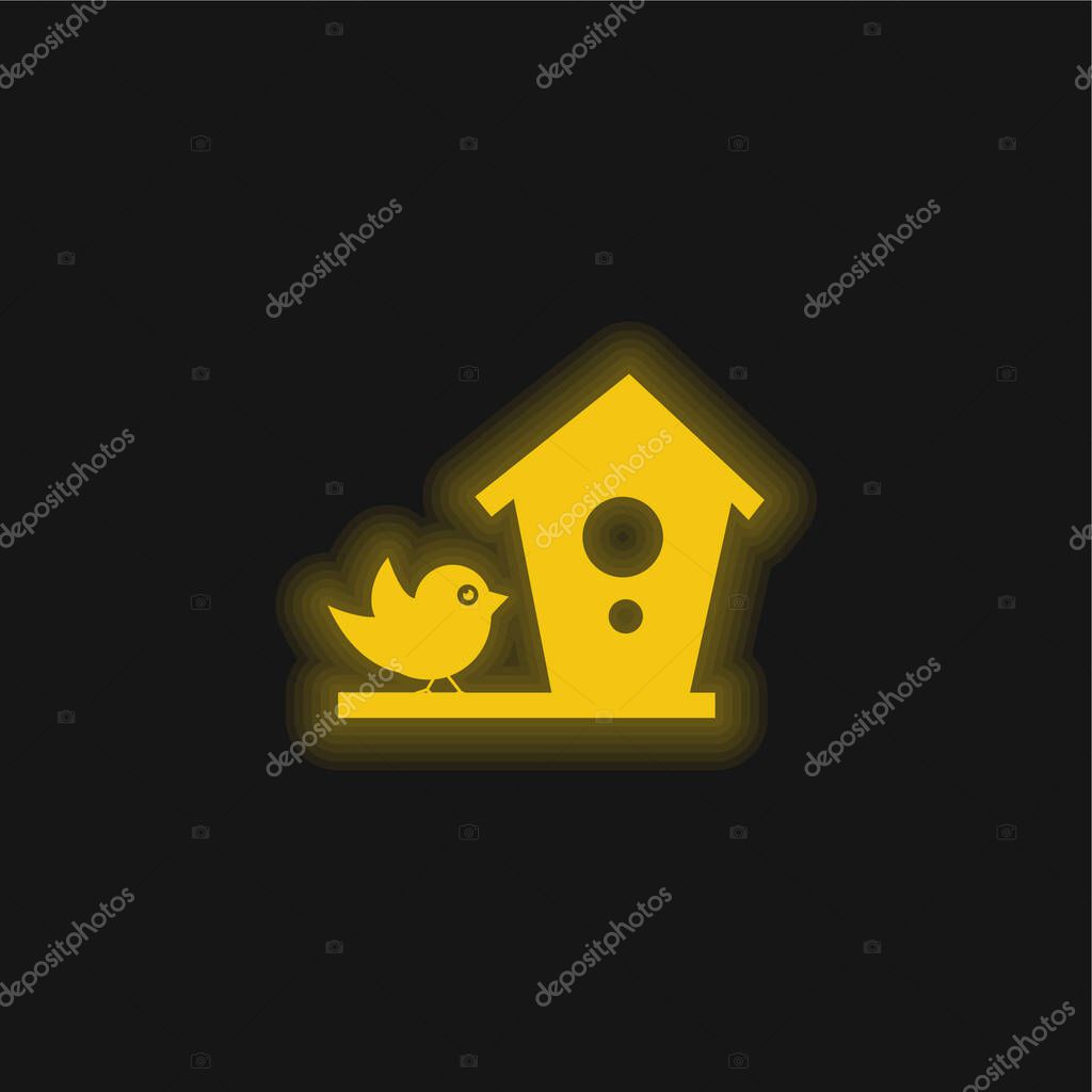 Bird And House yellow glowing neon icon